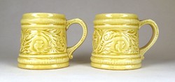 1G617 old yellow glazed granite ceramic beer mug 2 pieces