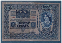1000 Korona 1902 Vf + Deutschösterreich bélyegzés Hátlap Azonos