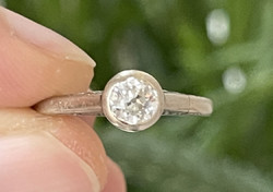 About 1 forint! Hungarian art deco button 0.55 ct snow white clear glasses, 14 carat gold ring 2,3gr