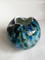 Kék üveg gömbváza - muránói stílusú, hibátlan, 16 cm