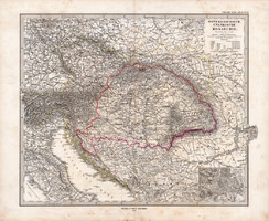 Osztrák - Magyar Monarchia térkép 1878, német, atlasz, 33 x 39, eredeti, Stieler's, Justus Perthes