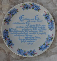 Ibolyamintás peremű középen német nyelvű spirituális versrészlettel fali tányér - falitányér