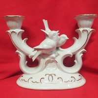 German germany lippelsdorf baroque bird porcelain candlestick pair.