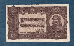 100 Korona 1923 Hajtatlan, de egér rágta