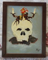 Harlekin koponyán - jelzett szürreális festmény
