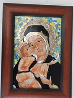 Fehér Margit -  Anya gyermekével _ tűzzománc kép - Nagy méret