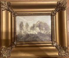 Camille Corot: Halászkunyhó nyomat keretben