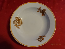 Zsolnay porcelain deep plate, brown floral, yellow border. He has!