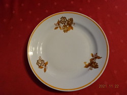 Zsolnay porcelain flat plate, brown floral, yellow border. He has!