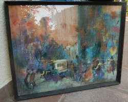 Budapesti közlekedés - Berkes Antal akvarell festmény