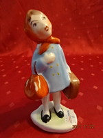 Bodrogkeresztúr porcelain figure, traveling girl, height 15 cm. There are good ones!