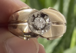1 Forintról! Férfi 14 karátos Arany Briliáns gyűrű, 0,35 karát fehér jó minőségű Briliánssal, 9,3gr!