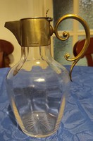 Gyönyörű Art Deco, Szecesszió antik üveg Kancsó karaffa,kiöntő, mesterjegy :Herrmann jelzés