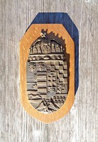 Bronze Hungarian coat of arms on a wooden base