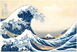 Régi japán fametszet - Hokuszai: A nagy hullám, tenger, csónak 1835 Kitűnő minőségű reprint nyomat