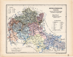 Map of Heves County 1904 (3), county, Greater Hungary, original, kogutowicz elf, atlas