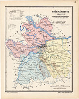 Map of Győr county 1904 (3), county, Greater Hungary, original, kogutowicz elf, atlas