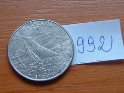 USA 25 CENT 1/4 DOLLÁR 2001 D (Rhode Island), Réz-nikkellel futtatott réz, G. Washington #992