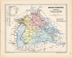 Map of Moson County 1904 (3), county, Greater Hungary, original, kogutowicz elf, atlas