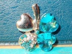 Aquamarine blue fortune - heart - clover crystal Tibetan silver pendant