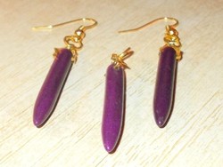Purple howlit mineral spike gold gold filled jewelry set