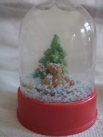 Snowy sphere with pine and teddy bear Christmas ornament