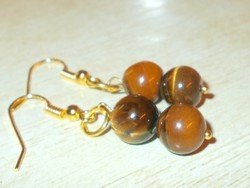 Tiger eye mineral pearl gold gold filled earrings