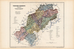 Trencsén vármegye térkép 1904 (3), megye, Nagy - Magyarország, eredeti, Kogutowicz Manó, atlasz