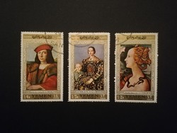 1967. Jemeni Arab Köztársaság - Florentin mesterek festményei, arany keretben használt sor