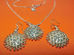 925 Stuffed Silver Earrings Pendant Necklace Set 