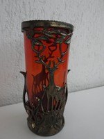 Antique vase with antique blood red glass insecure deer