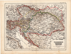 Map of the Austrian-Hungarian monarchy 1873, original, German language, school, atlas, kozenn, hungary