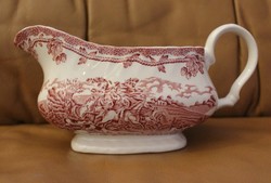 Angol hiányos jelenetes porcelán készlet piros