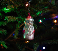 Retro glass Christmas tree ornament - Santa, Santa Claus - figural stained glass ornament for Christmas