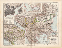 Map of Turkey 1873, original, German language, school, Atlas, Kozenn, European part, Balkans