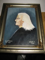 Liszt Ferenc  portré  ,  Kisbéri  E.  szignóval  , olaj -farost  16 x 16  cm  + keret