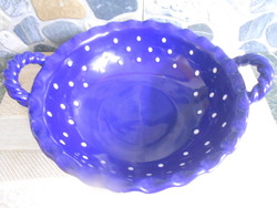 Tál kínáló füles kerámia pöttyös kék 26 cm