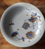 Kézzel festett Ilmenau porcelán kínáló tál, kék-arany színű