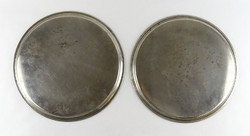 1G749 old round metal catering serving tray 2 pieces