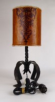 1G427 Antique Twisted Ornate Wrought Iron Table Lamp with Umbrella 46.5 Cm