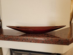 Zsolnay modern bowl brownish bronze oxblood glaze boat-shaped marked eosin decorative bowl Turkish János