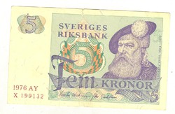 5 kronor korona 1976 Svédország
