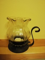 Wrought iron candle or mosque holder with beautiful ruffled glass cover