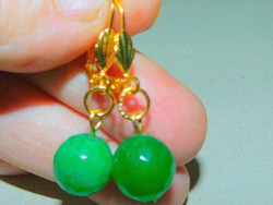 Jade mineral faceted polished sphere with gold gold filled earrings