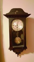 Antique half-percussion German wall clock with key, 84 cm high