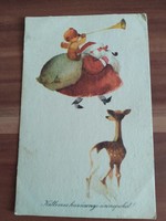Régi karácsonyi képeslap, rajz: Szilas Győző, 1962