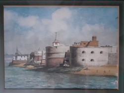 Waterfront landscape with interesting buildings - marked watercolor 1979
