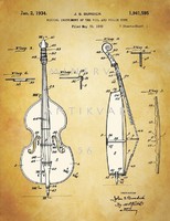 Prints of old bass burdick 1934 patent drawings of classical orchestral instruments, strings