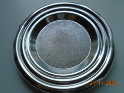 Mid century anodized aluminum round tray with interesting matte tiny relief pattern