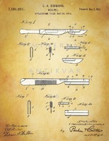 Régi sebészkés, szike 1887 antik orvosi műszerek, eszközök szabadalmi rajz nyomata, ajándék ötlet